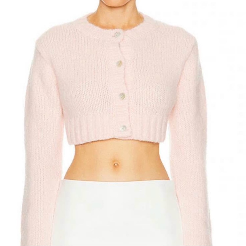 Sandy Liang Pink Heart Button Cropped Cardigan - Picture 4 of 6